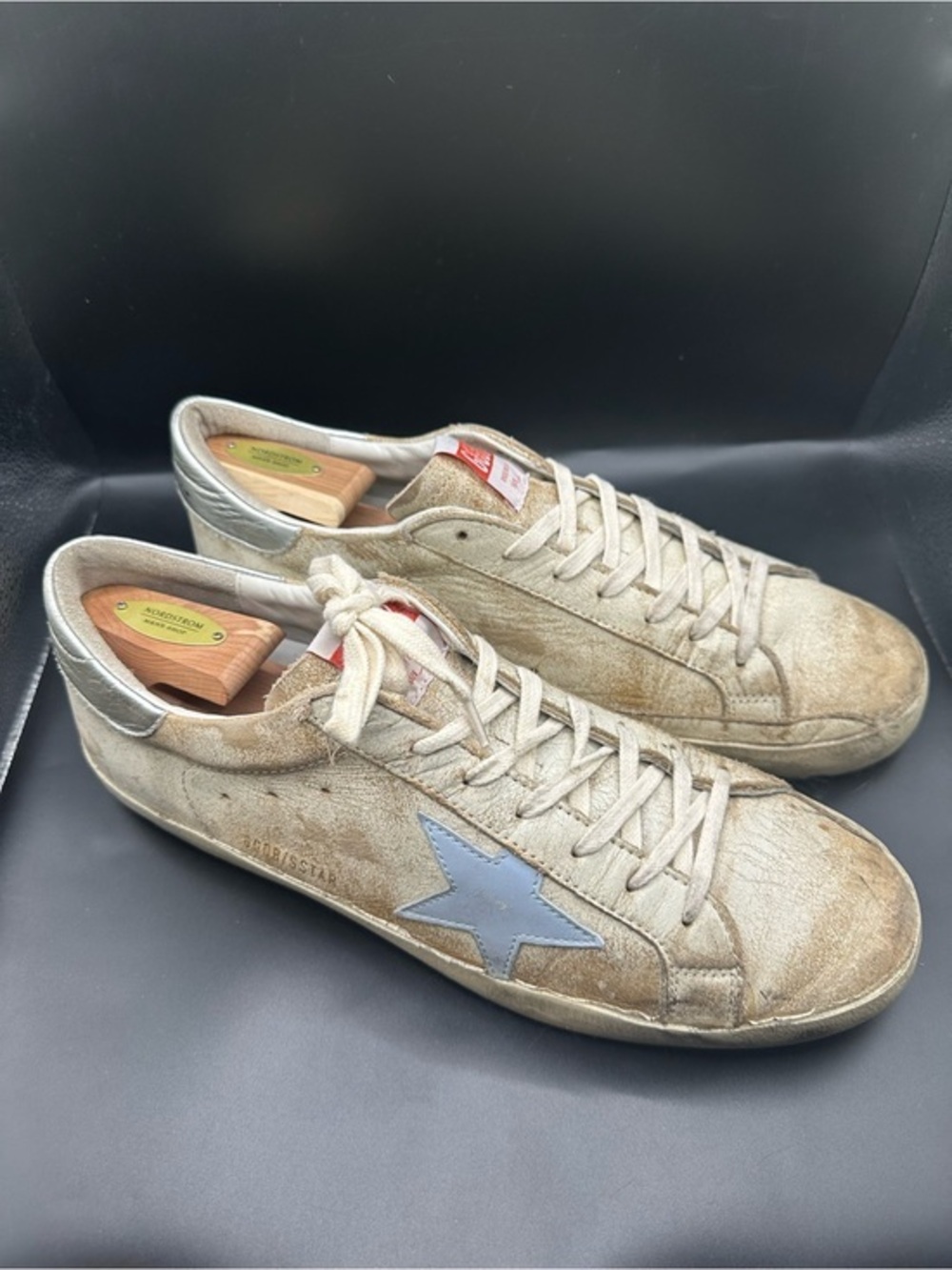 Golden Goose Distressed Super Star Cream Sneakers EU45